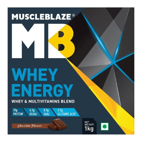 MuscleBlaze Whey Energy Protein Supplement Powder with Vitamins & Minerals, 2.2 lb 30 Servings (Chocolate) MuscleBlaze Whey Energy Protein Supplement Powder with Vitamins & Minerals, 2.2 lb 30 Servings (Chocolate)
