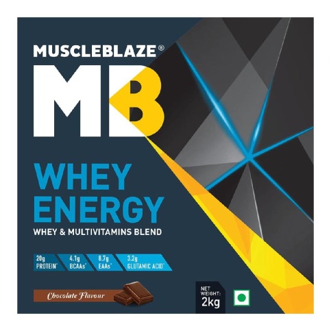 MuscleBlaze Whey Energy Protein Supplement Powder with Vitamins & Minerals, 4.4 lb 60 Servings (Chocolate) MuscleBlaze Whey Energy Protein Supplement Powder with Vitamins & Minerals, 4.4 lb 60 Servings (Chocolate)