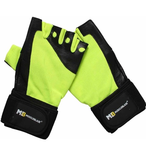 1 - MuscleBlaze Fitness Leather Gloves, Black & Green Medium 1 - MuscleBlaze Fitness Leather Gloves, Black & Green Medium