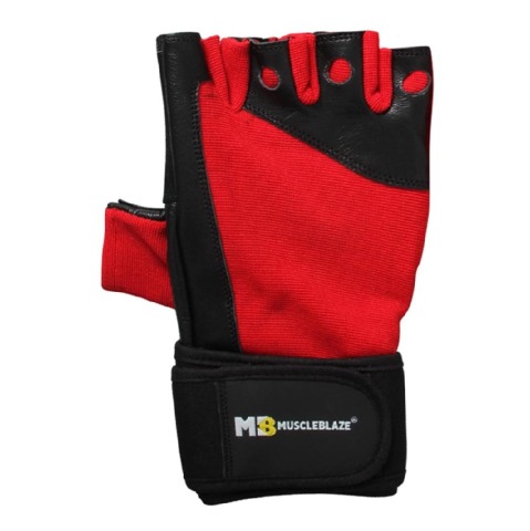 1 - MuscleBlaze Fitness Leather Gloves, Black & Red Large 1 - MuscleBlaze Fitness Leather Gloves, Black & Red Large