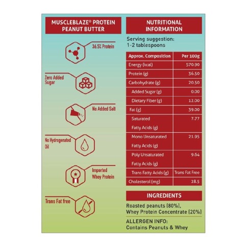 Supplement&Benefit - MuscleBlaze High Protein Natural Peanut Butter Unsweetened, 0.750 kg Crunchy Supplement&Benefit - MuscleBlaze High Protein Natural Peanut Butter Unsweetened, 0.750 kg Crunchy