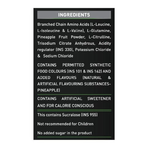 Ingredient - MuscleBlaze BCAA Pro Intra-workout with BCAA Electrolytes Citrulline Malate & Glutamine, 0.99 lb Pineapple Ingredient - MuscleBlaze BCAA Pro Intra-workout with BCAA Electrolytes Citrulline Malate & Glutamine, 0.99 lb Pineapple