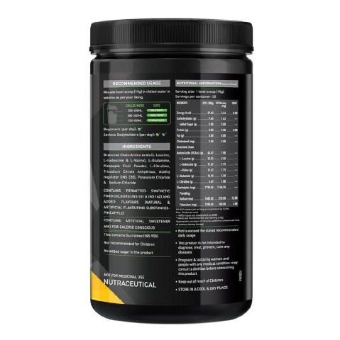 SupplementInfo - MuscleBlaze BCAA Pro Intra-workout with BCAA Electrolytes Citrulline Malate & Glutamine, 0.99 lb Pineapple SupplementInfo - MuscleBlaze BCAA Pro Intra-workout with BCAA Electrolytes Citrulline Malate & Glutamine, 0.99 lb Pineapple