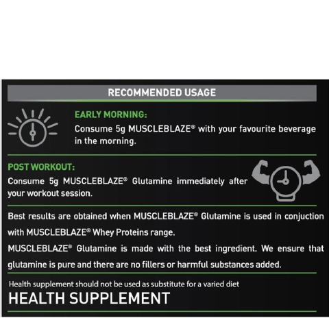 RecommendedUsage - MuscleBlaze L-Glutamine, 0.55 lb Unflavoured RecommendedUsage - MuscleBlaze L-Glutamine, 0.55 lb Unflavoured