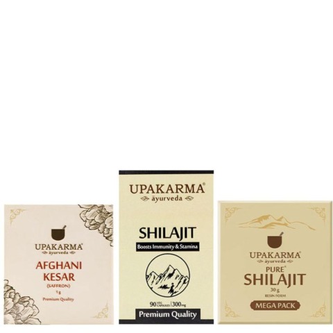Upakarma 1g Afghani Kesar 90 Shilajit Capsules & 30g Shilajit Resin Mega Combo