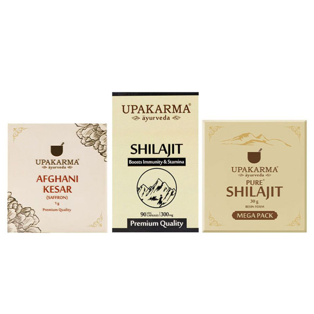 Upakarma 1g Afghani Kesar 90 Shilajit Capsules & 30g Shilajit Resin Mega Combo