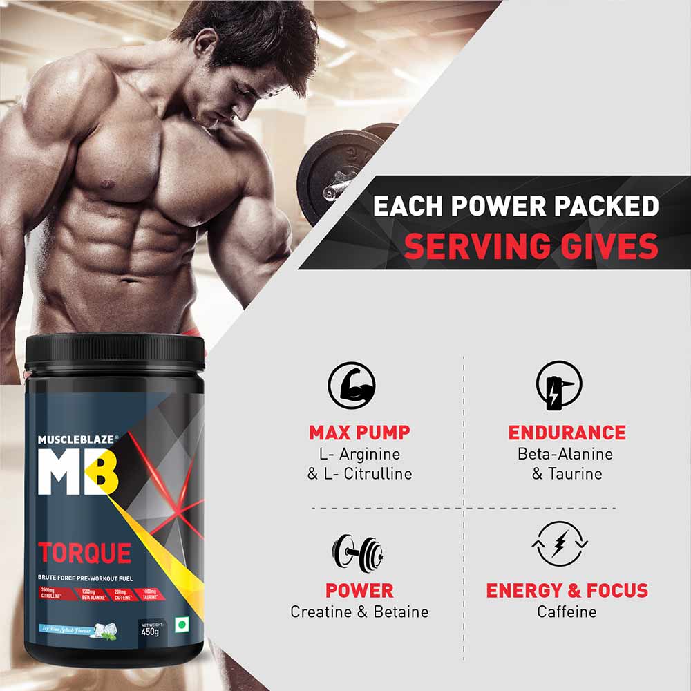 Serving - MuscleBlaze Torque Pre-Workout,  0.99 lb  Icy Blue Splash 