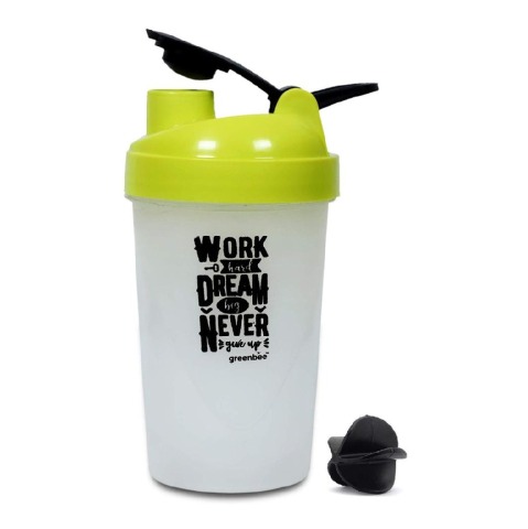 Greenbee Work Dream Never Protein Shaker,  Transparent with Green Cap  500 ml 