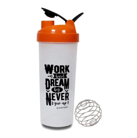 Greenbee Work Dream Never Protein Shaker,  Transparent with Orange Cap  700 ml 