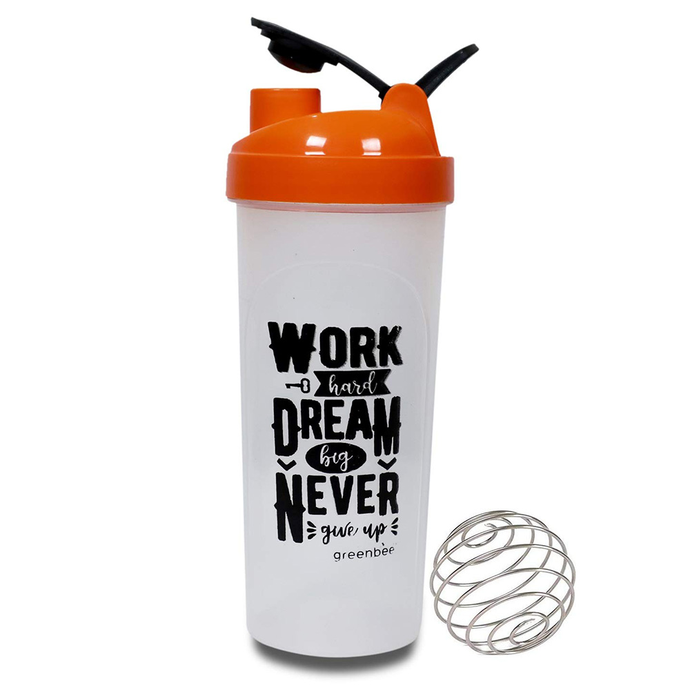 Greenbee Work Dream Never Protein Shaker,  Transparent with Orange Cap  700 ml 