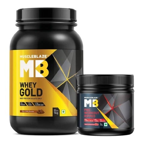 MuscleBlaze Pre Workout Ripped & Whey Gold Protein Combo