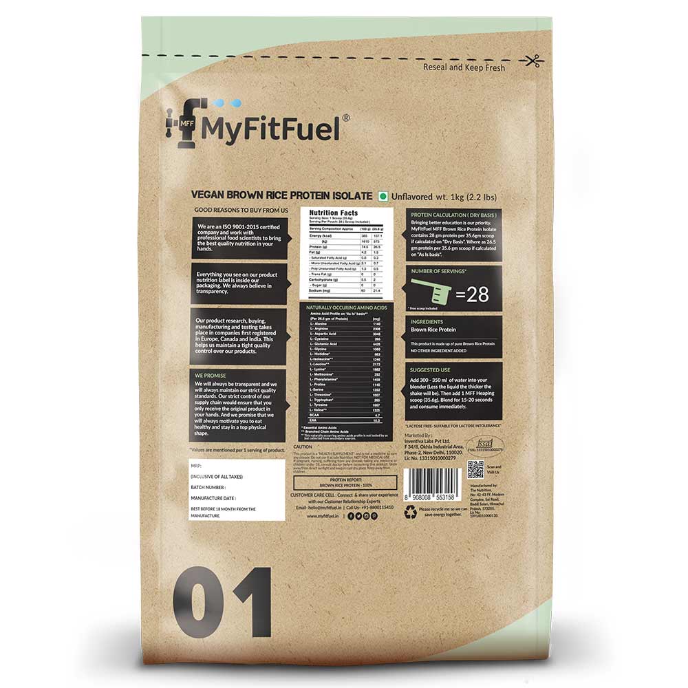 Back - MyFitFuel MMF Vegan Brown Rice Protein Isolate,  2.2 lb  Unflavoured 