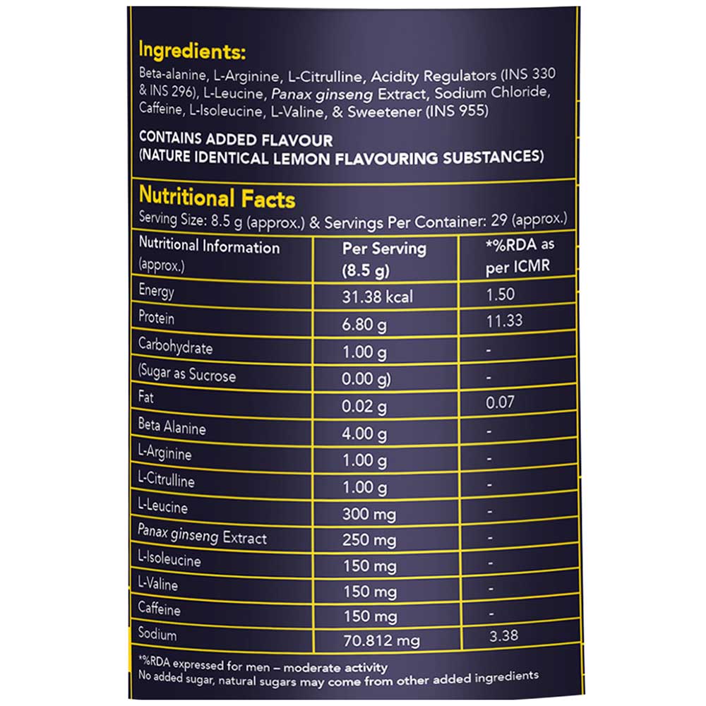supplement - Proathlix Pre Workout with Beta Alanine Panax Ginseng Extract and Caffeine,  0.55 lb  Lemon 