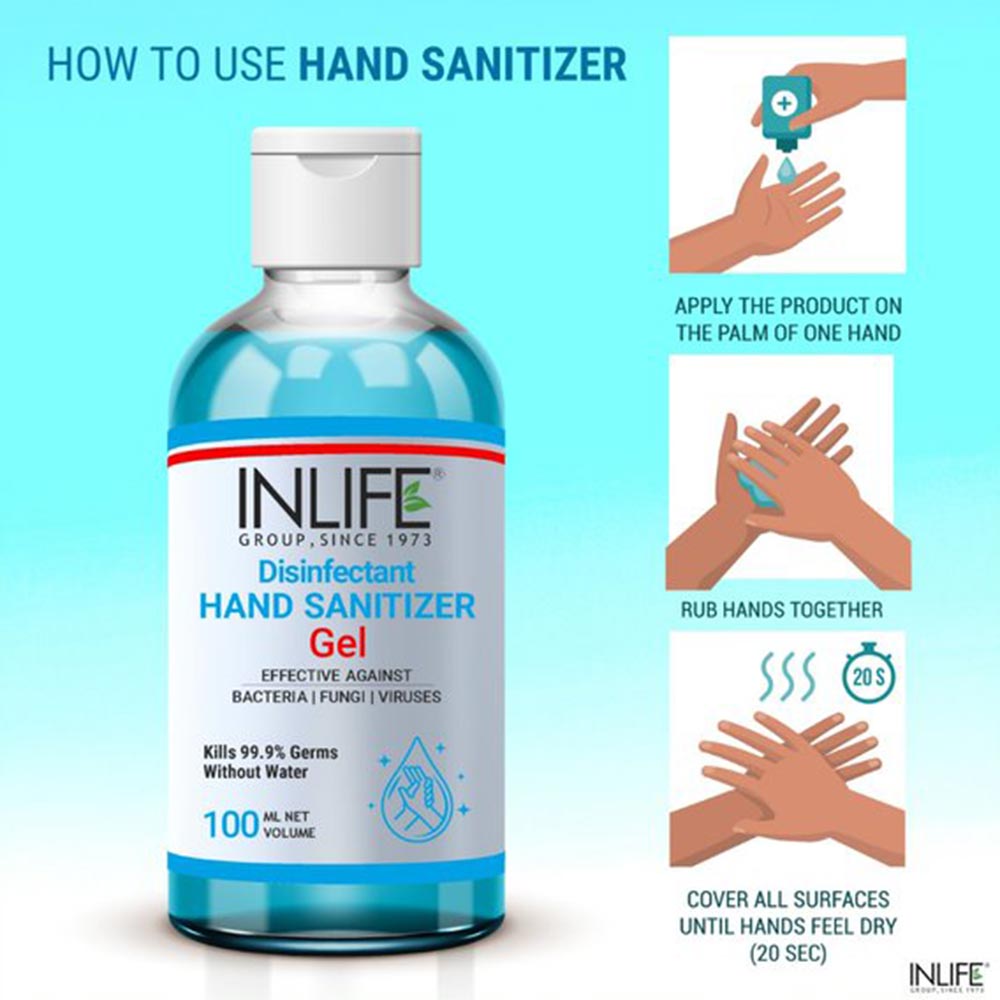 1 - INLIFE Disinfectant Hand Sanitizer Gel with 70% Isopropyl Alcohol Based (Pack of 2),  Fragrance Free  100 ml  Germ Protection, Anti-Bacterial 