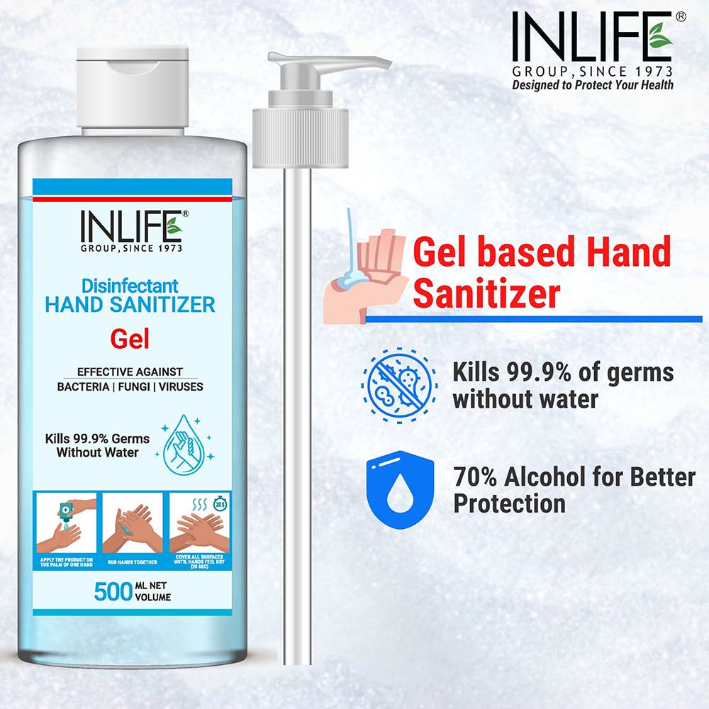 benefit - INLIFE Disinfectant Hand Sanitizer Gel,  Fragrance Free  500 ml  Kills 99.9% of Germs without Water (Pack of 2) 