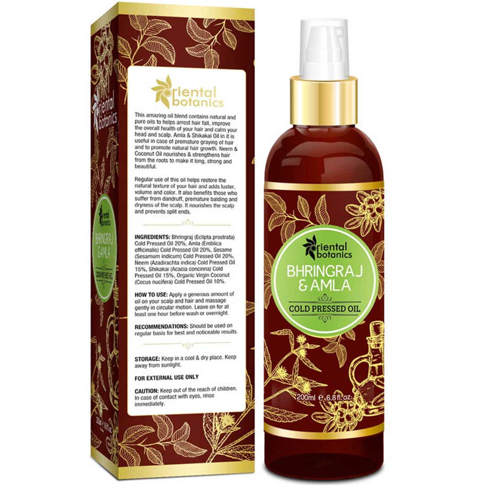Back - Oriental Botanics Cold Pressed Oil,  200 ml  Bhringraj & Amla 
