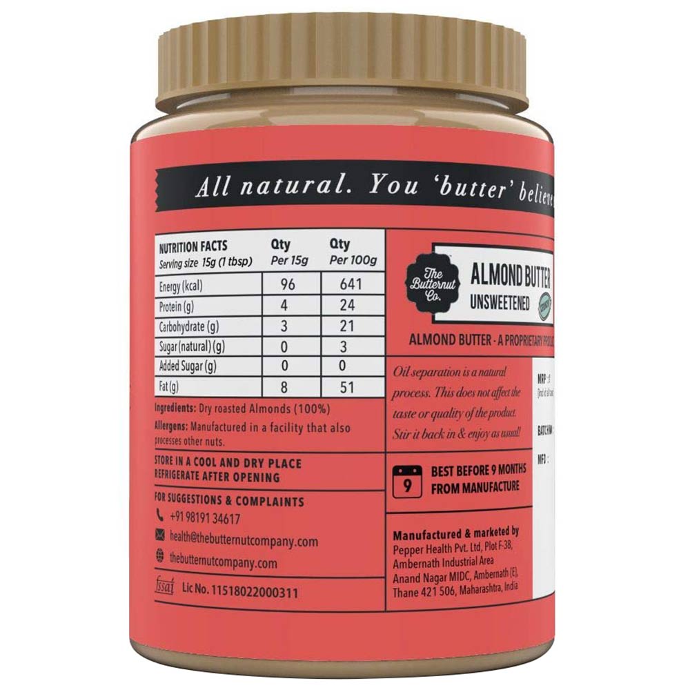 supplementinfo - The Butternut Co. Unsweetened Almond Butter,  Crunchy  1 kg 