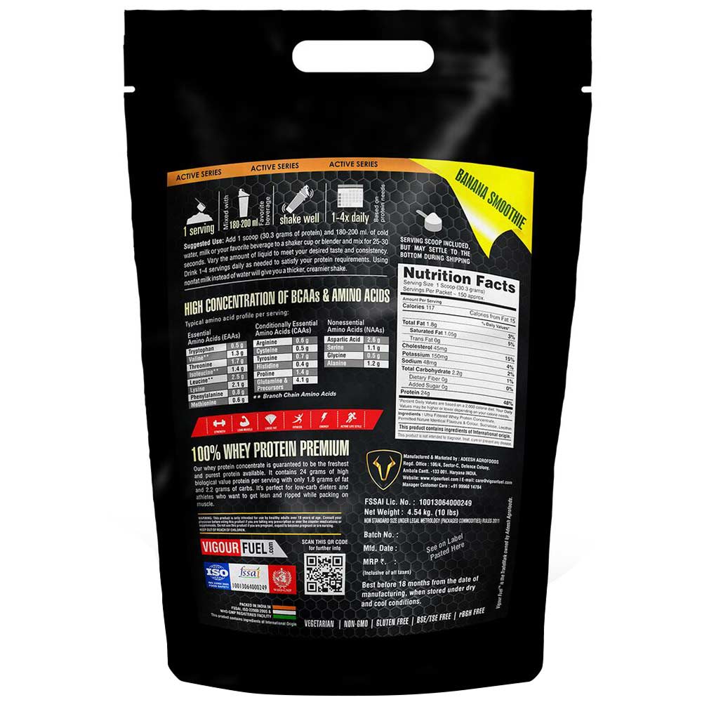 Vigour Fuel 100% Whey Protein Premium,  10 lb  Banana Smoothie 