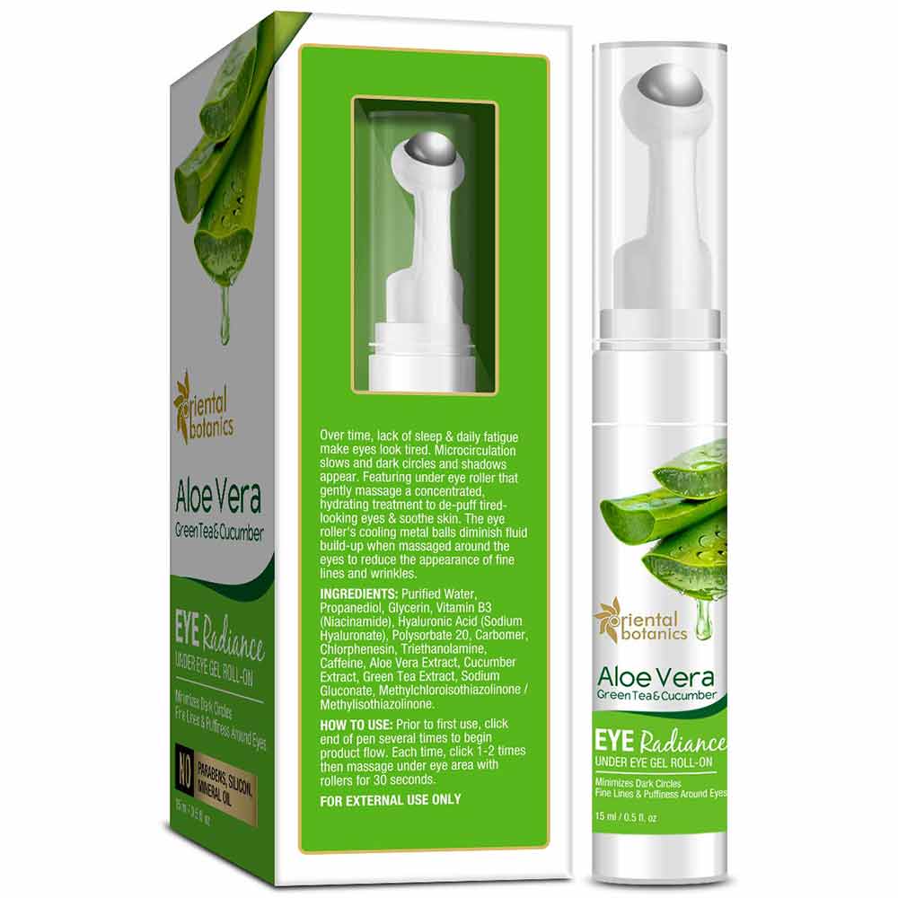 Back - Oriental Botanics Aloe Vera Green Tea & Cucumber Under Eye Gel Roll-On,  15 ml  for All Skin Types 