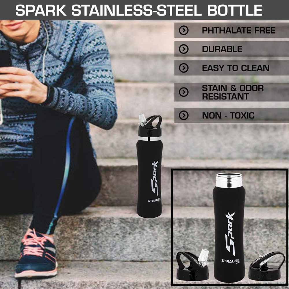 3 - Strauss Spark Stainless Steel Bottle,  Rubber Finish Black  750 ml 