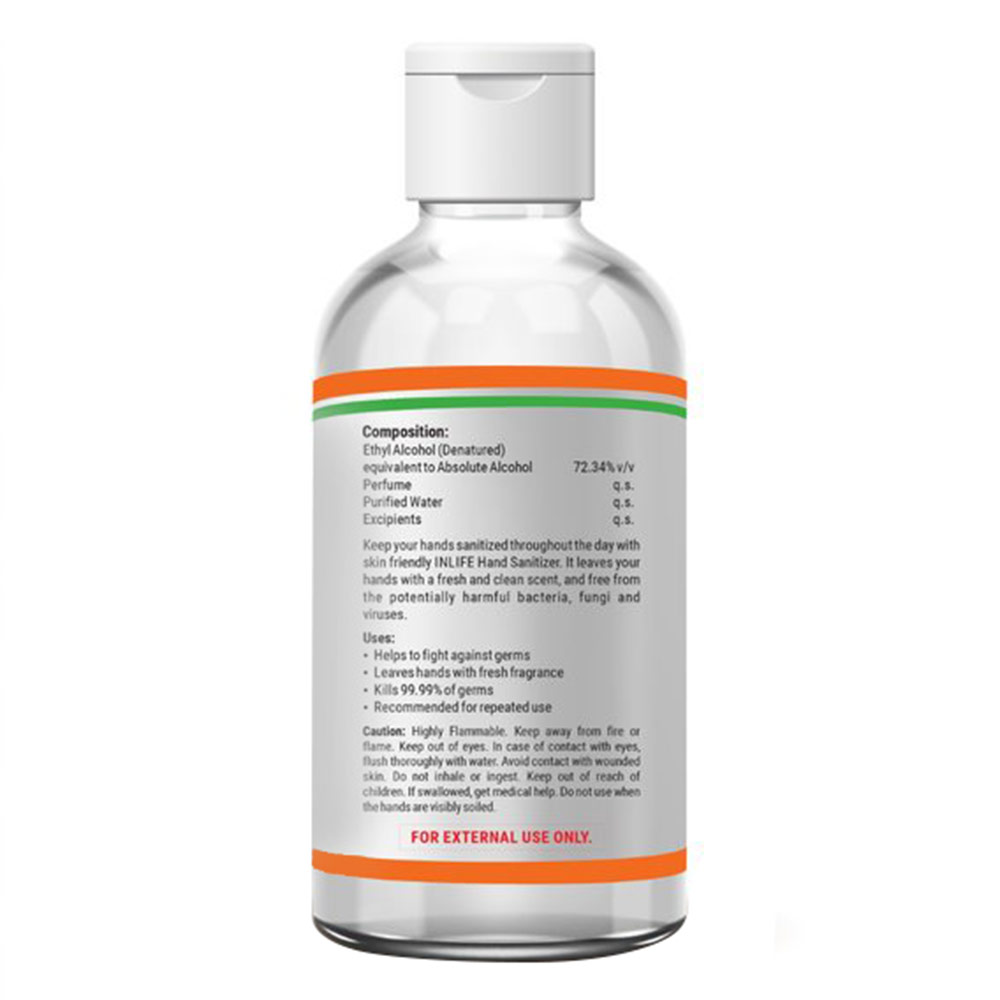 3 - INLIFE Skin Friendly Hand Sanitizer Gel 72.34% Ethyl Alcohol Based,  Fragrance Free  100 ml  Kills 99.99% of Germs without Water (Pack of 4) 