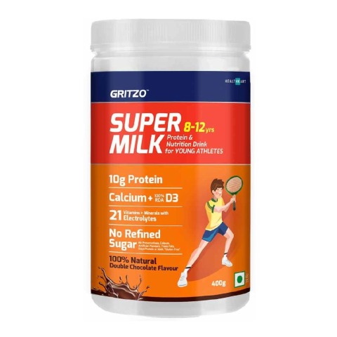 FrontJar - Gritzo Super Milk Young Athletes Protein & Nutrition Drink 8-12y, 400 g Natural Double Chocolate