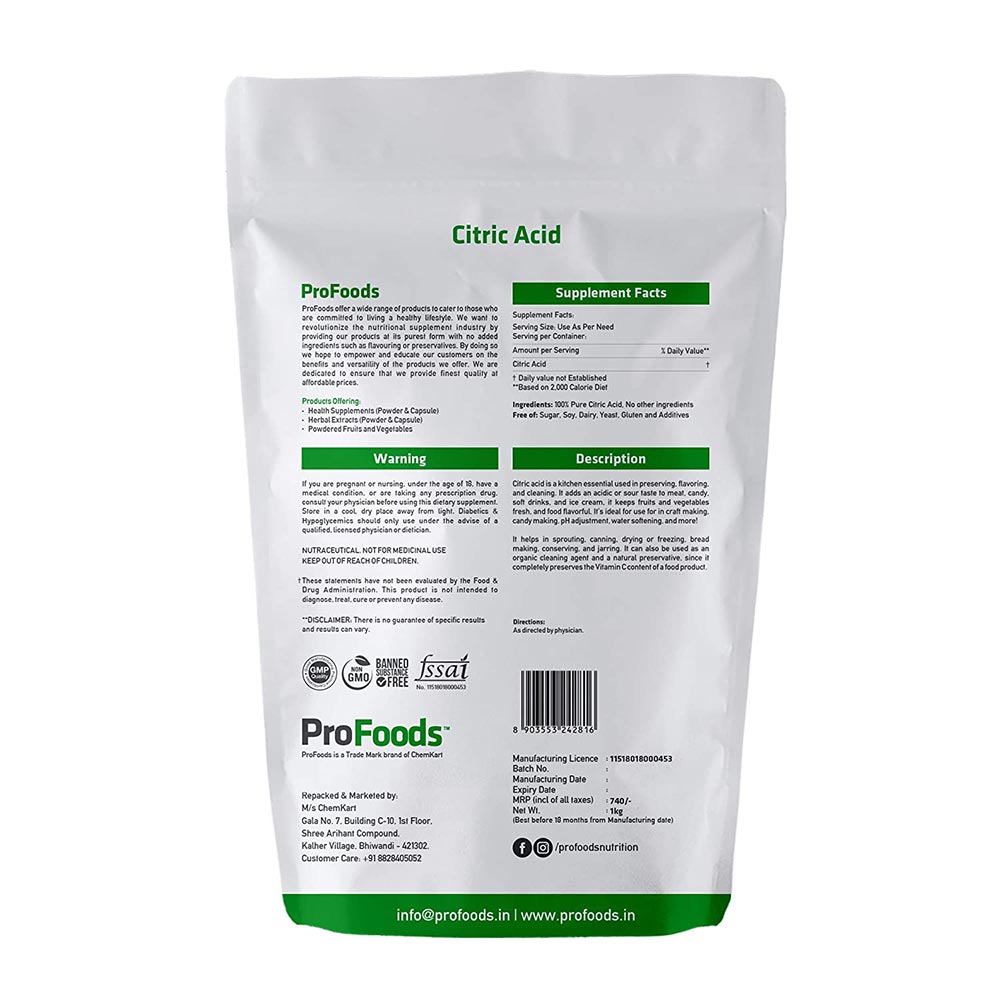 Back - ProFoods Citric Acid Powder,  1 kg 