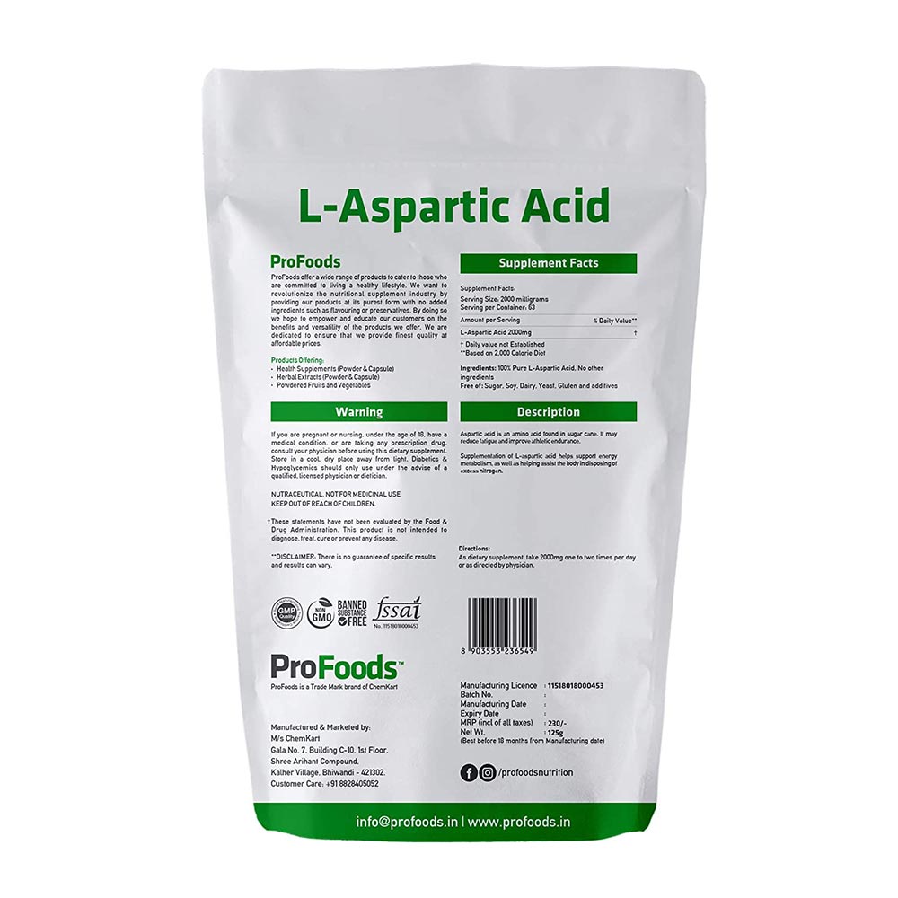 Back - ProFoods L Aspartic Acid Powder,  125 g 