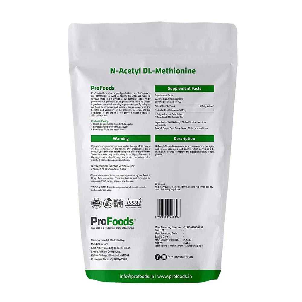 Back - ProFoods N Acetyl DL Methionine Powder,  350 g 