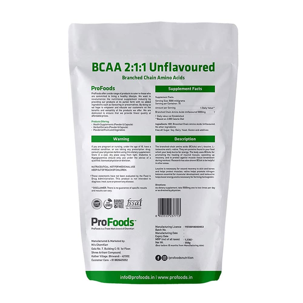 Back - ProFoods Vegan BCAA 2:1:1 (Instant),  0.77 lb  70 Servings  Unflavoured 