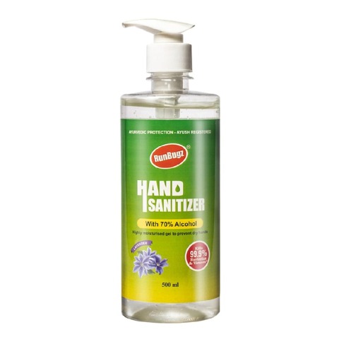 1 - RunBugz Hand Sanitizer with 70% Alcohol,  Lavender  500 ml  Kills 99.9% Bacteria & Virus 