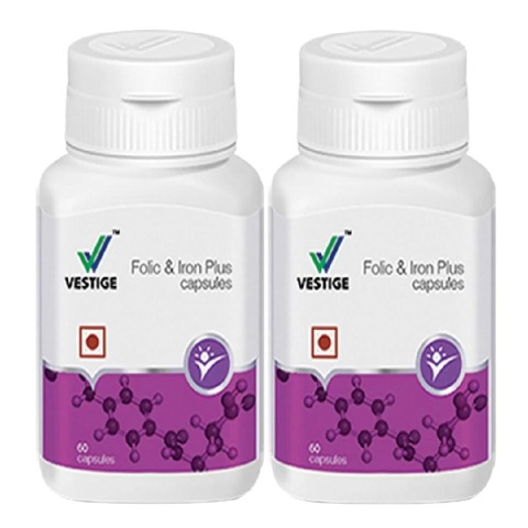 Vestige Folic & Iron Plus Pack of 2,  60 capsules 