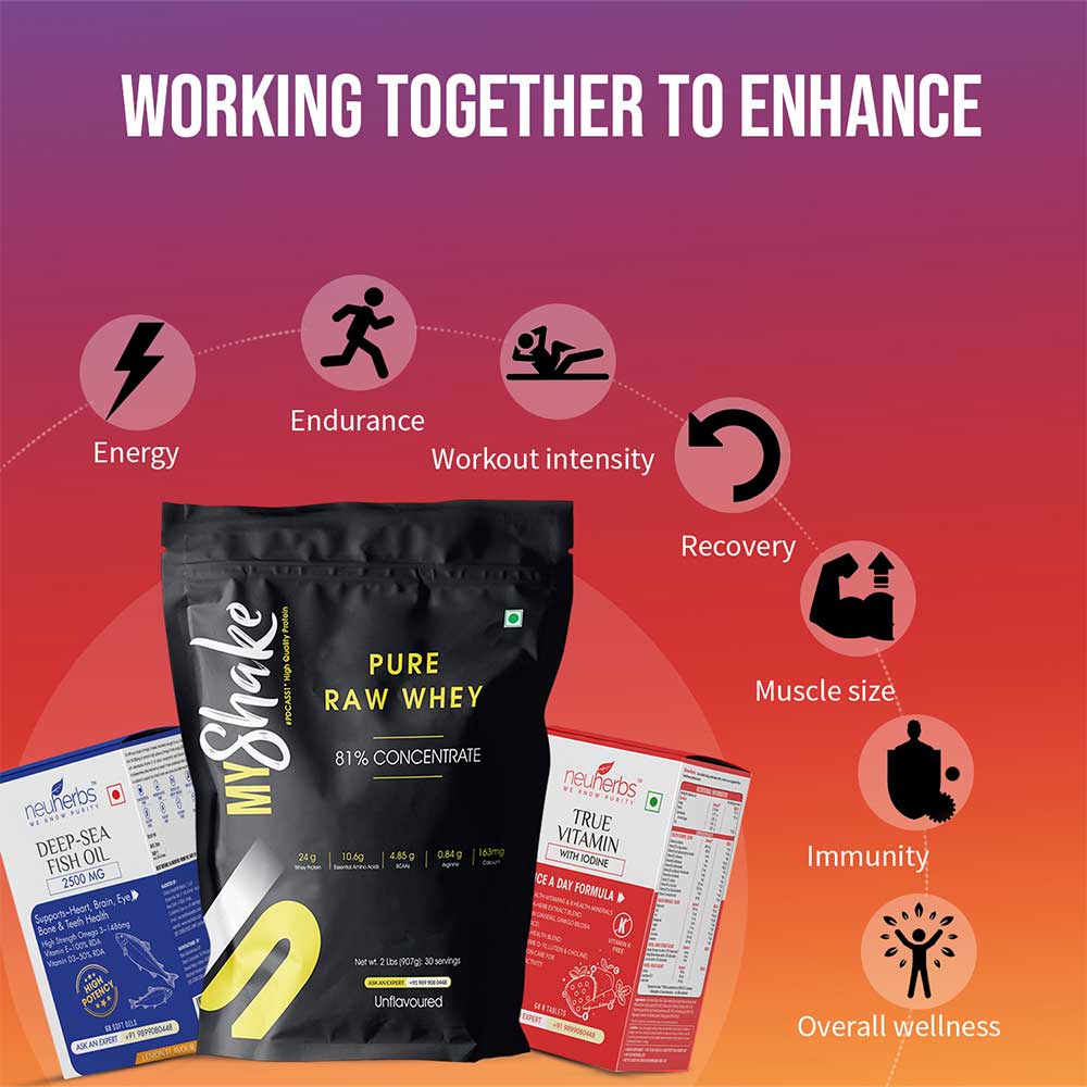 benefits - Neuherbs Special Fitness Stack ( Raw Whey Protein + Fish Oil + Multivitamin),  2 lb  Unflavoured 