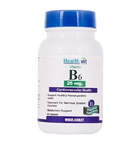 Healthvit Vitamin B6 (25 mg), Unflavoured 60 capsules Healthvit Vitamin B6 (25 mg), Unflavoured 60 capsules