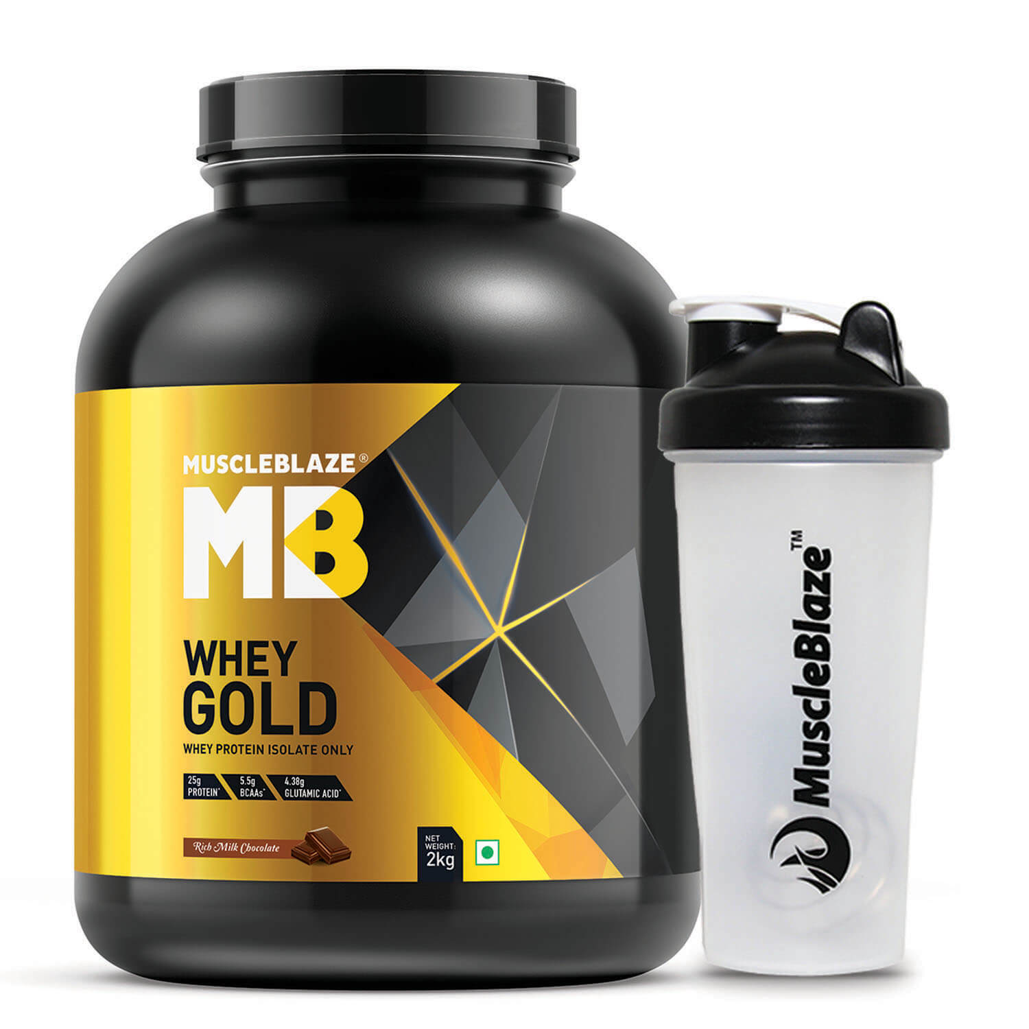 2 - MuscleBlaze Whey Gold with Protein Shaker OP,  4.4 lb  Rich Milk Chocolate 