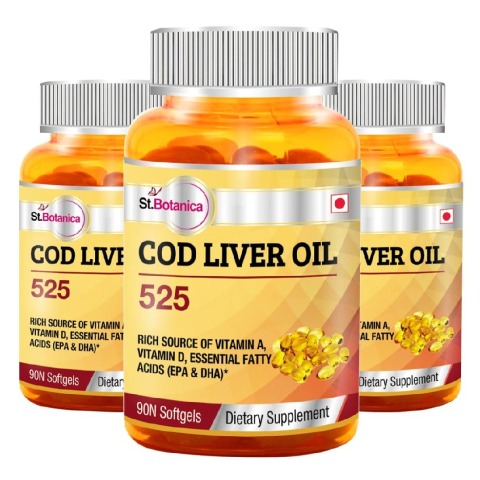 St.Botanica Cod Liver Oil 525 - Pack of 3, 90 softgels St.Botanica Cod Liver Oil 525 - Pack of 3, 90 softgels