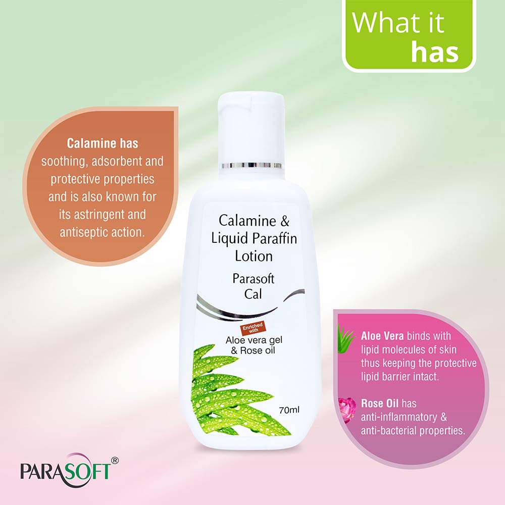 3 - Parasoft Cal Body Moisturizing Lotion with Calamine, Aloevera & Rose Oil,  70 ml  for All Skin Type 