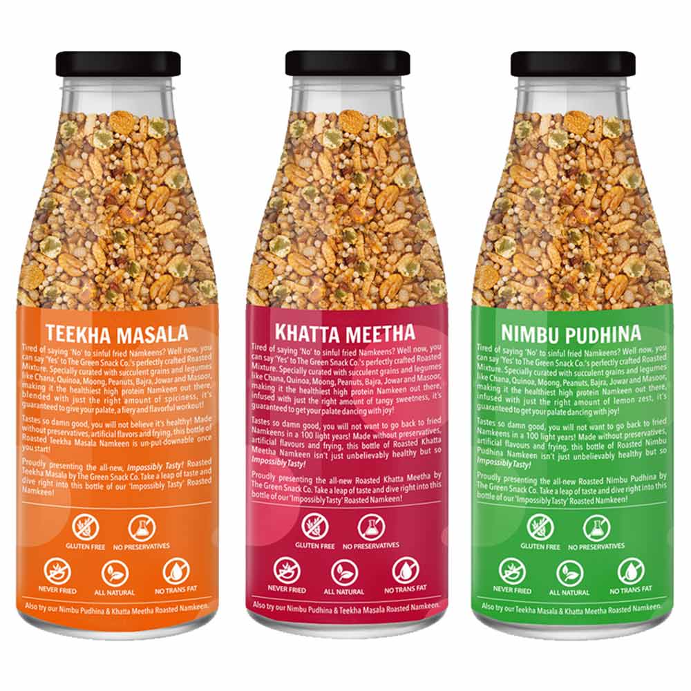 description - The Green Snack Co. Roasted Namkeen - Pack of 3,  Assorted  100 g 