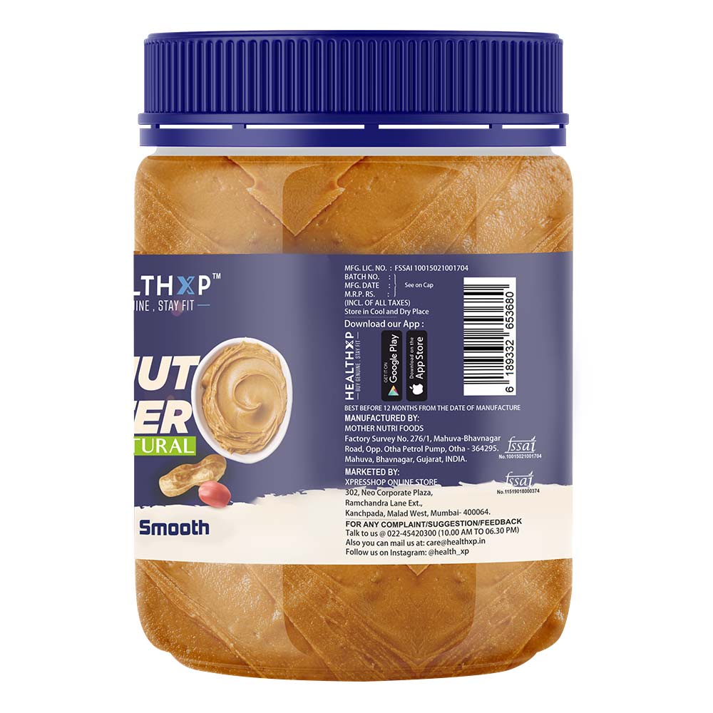 back - HealthXP Essential Series Peanut Butter,  1 kg  Natural Smooth 