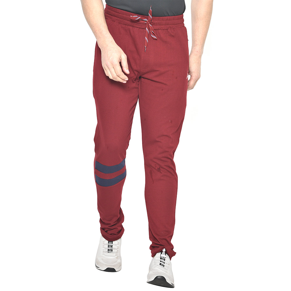 1 - Fitinc Cotton Double Strip Designed Trackpant with Both Side Zipper,  Wine  XXL 
