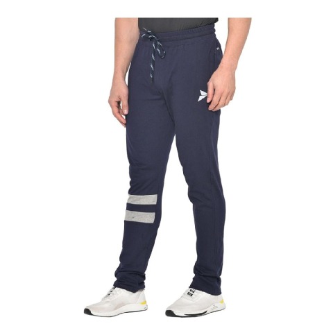 1 - Fitinc Cotton Double Strip Designed Trackpant with Both Side Zipper,  Navy Blue  Small 
