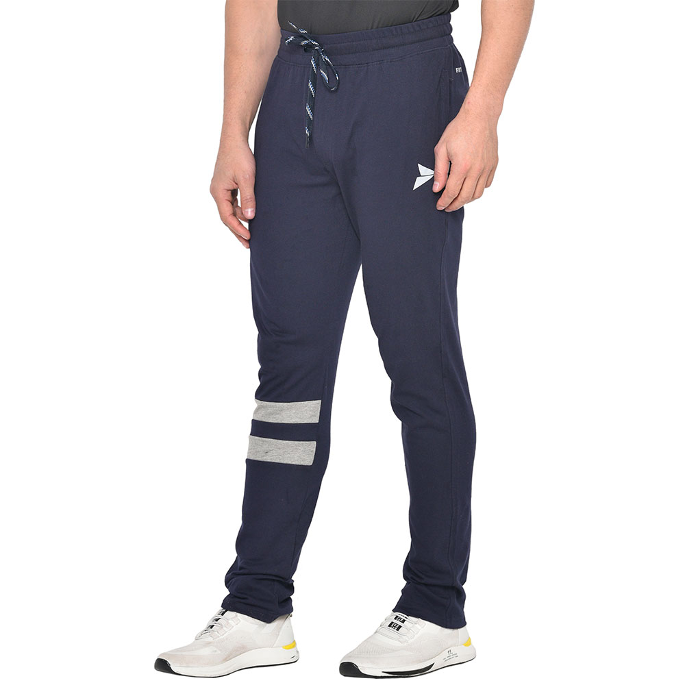 1 - Fitinc Cotton Double Strip Designed Trackpant with Both Side Zipper,  Navy Blue  Small 