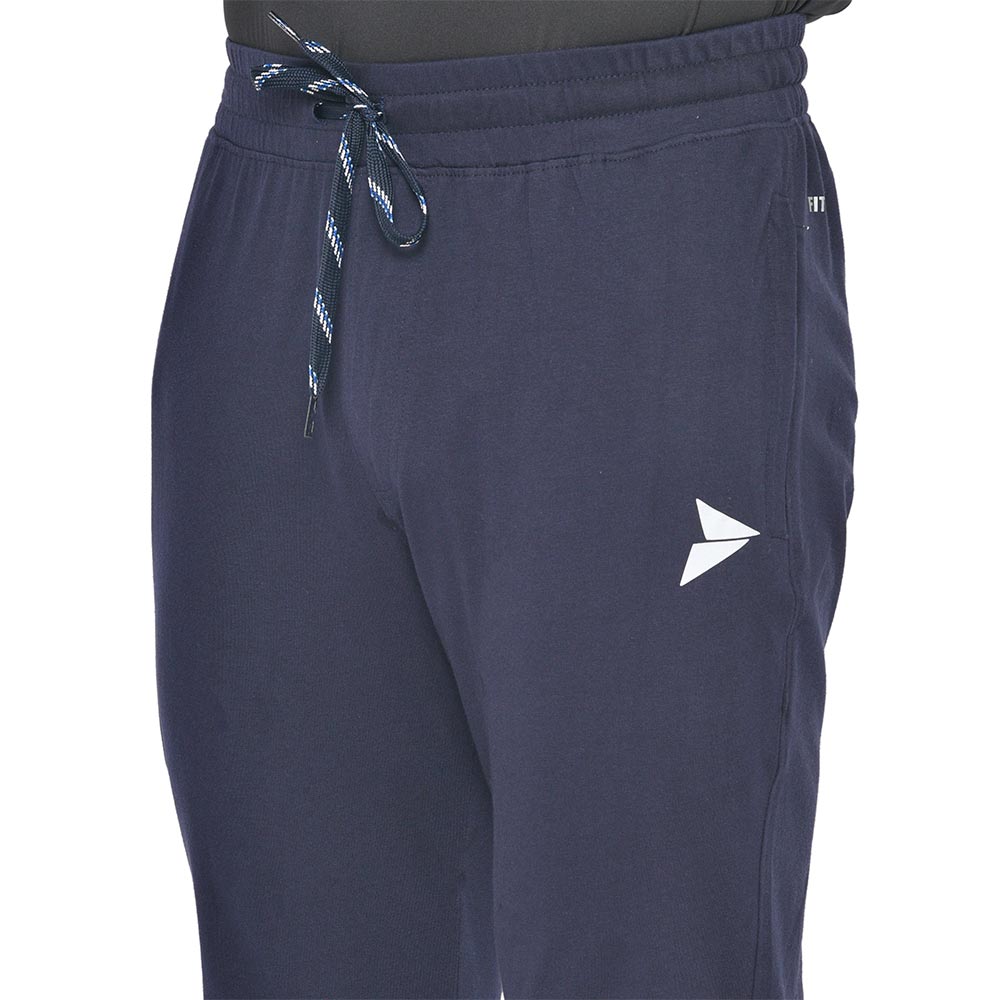 3 - Fitinc Cotton Double Strip Designed Trackpant with Both Side Zipper,  Navy Blue  Small 