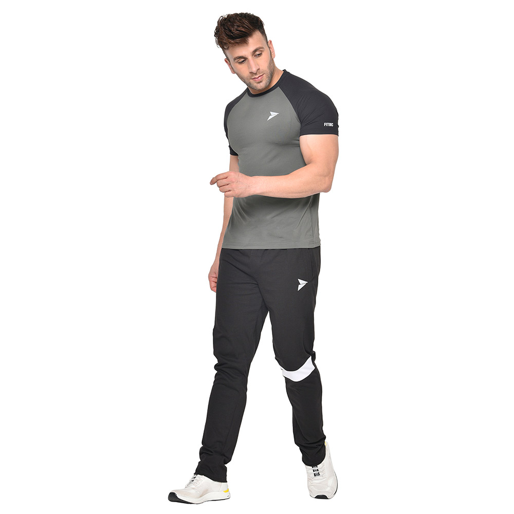 5 - Fitinc White Striped Cotton Trackpant with Both Side Zipper,  Black  Small 