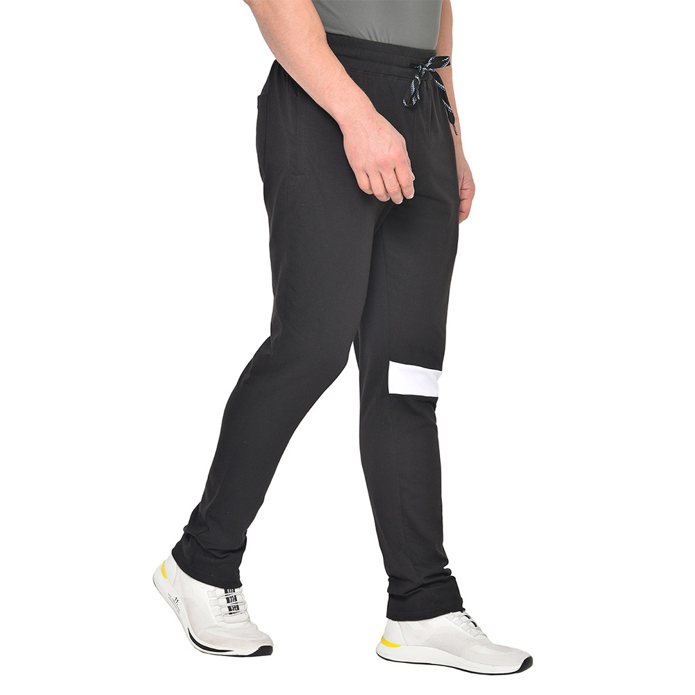 2 - Fitinc White Striped Cotton Trackpant with Both Side Zipper,  Black  Small 