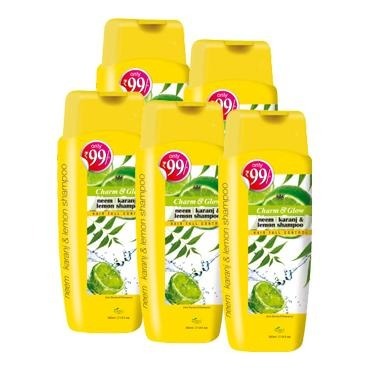 Charm & Glow Neem, Karanj & Lemon Shampoo, 350 ml Hair Fall Control - Pack of 5 Charm & Glow Neem, Karanj & Lemon Shampoo, 350 ml Hair Fall Control - Pack of 5