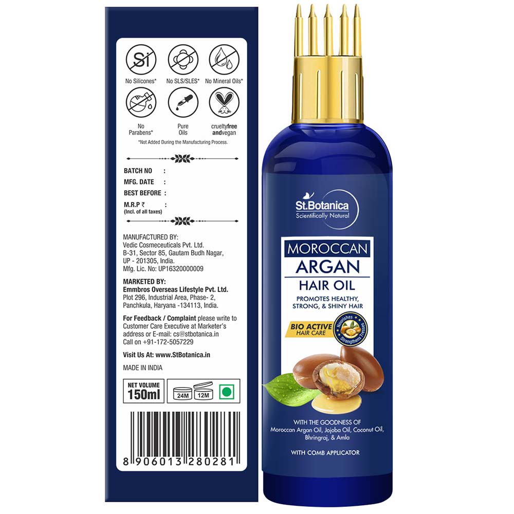 3 - St.Botanica Moroccan Argan Hair Oil with Comb Applicator,  150 ml  with Goodness Of 19 Oils - Promotes Healthy, Long, Strong & Shiny Hair 