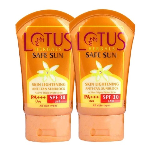 Lotus Herbals Safe Sun Skin Lightening, 50 g Anti-Tan Sunblock PA+++ - Pack of 2 Lotus Herbals Safe Sun Skin Lightening, 50 g Anti-Tan Sunblock PA+++ - Pack of 2