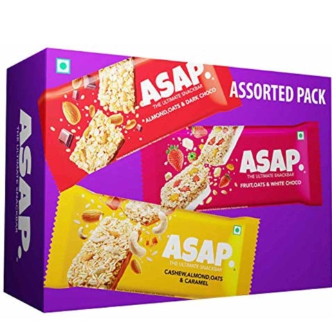 1 - ASAP Healthy Granola Bars,  6 bar(s)  Dark Choco Almond, Fruits & White Choco, Cashew Caramel 