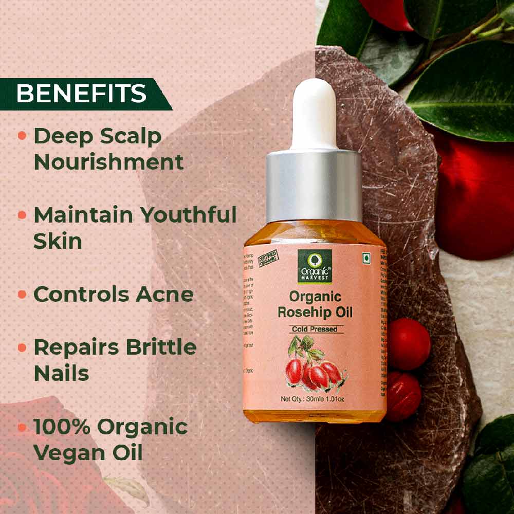 2 - Organic Harvest Cold-Pressed Rosehip Oil,  30 ml  for All Skin & Hair Types 